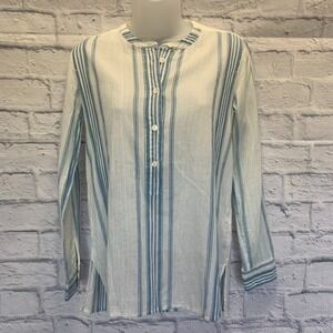 J Crew Womens‎ Size 00 Lightweight Popover Long Sleeve Shirt Top White Blue